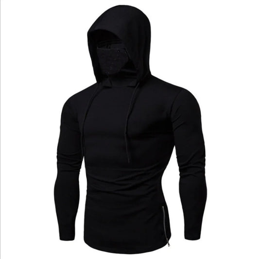 Men's Short Sleeve Gym Hoodie with Mask – Casual Fit