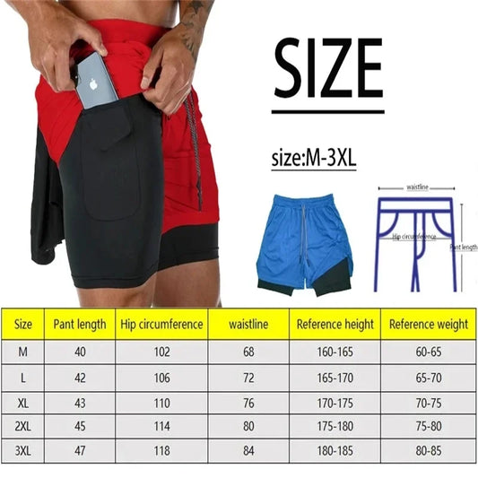 Print 2 in 1 Running Shorts for Men Gym Workout Compression Shorts with Phone Pocket Towel Loop Summer Sport Athletic Activewear