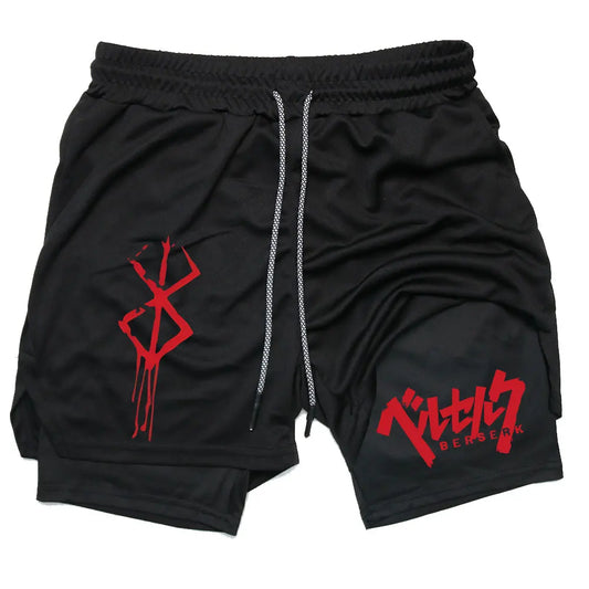 Compression Workout Male Fitness Summer Sportswear Shorts Anime Berserk GYM 2 In 1 Performance Shorts Training Men Sport Shorts