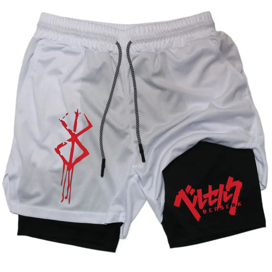 Compression Workout Male Fitness Summer Sportswear Shorts Anime Berserk GYM 2 In 1 Performance Shorts Training Men Sport Shorts